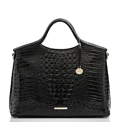 Brahmin Collette Melbourbe Leather Croc Embossed Shoulder Bag in BLACK  SILVER