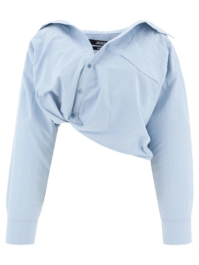 Shop Jacquemus Mejean Cropped Shirt In Blue