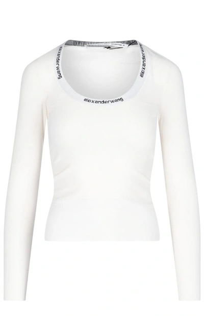 Shop Alexander Wang T T By Alexander Wang Logo Tape Scoop Neck Top In White