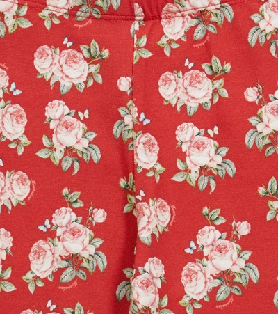 Shop Monnalisa Rose-printed Cotton Leggings In Red