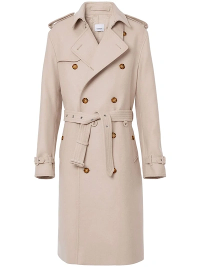 Shop Burberry Cropped-back Trench Coat In Nude