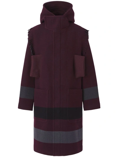 Burberry Stripe-detail Wool Duffle Coat In Rot | ModeSens