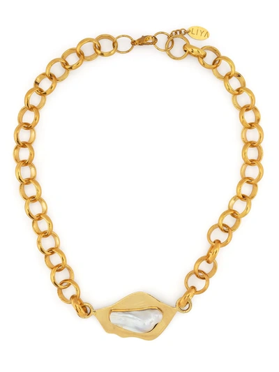 Shop Liya Pearl-detail Chain Necklace In Gold