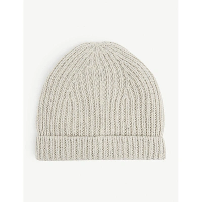 Shop Rick Owens Mens Oyster Rib-knitted Turned-up Cashmere Beanie Hat 1 Size