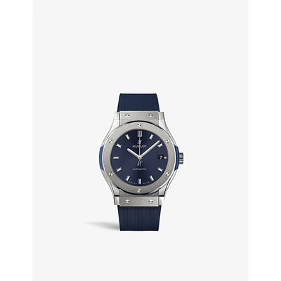 Shop Hublot Men's Blue 542.nx.7170.rx Classic Fusion Titanium And Rubber Automatic Watch