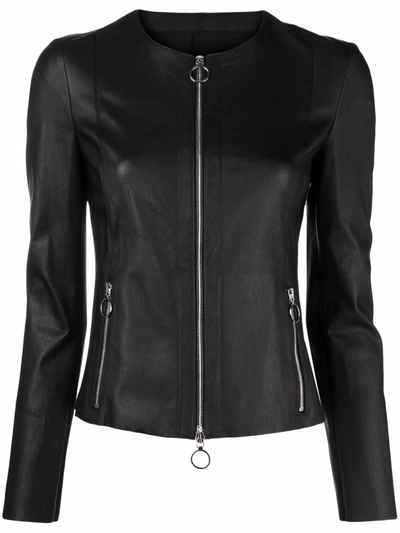 Shop Drome Collarless Leather Jacket In Schwarz