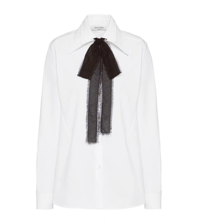 Shop Valentino Cotton Pussybow Shirt In White
