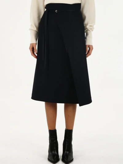 Shop Jil Sander Blue Wool Wrap Skirt
