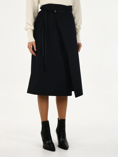 Shop Jil Sander Blue Wool Wrap Skirt