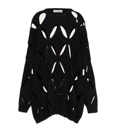 Shop Valentino Wool Cut-out Long Sweater In Black