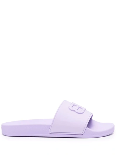 Shop Balenciaga Bb Logo Slides In Violett