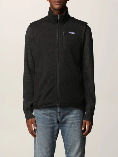 Patagonia Textured Knit Black Zip-through Sweater In Black