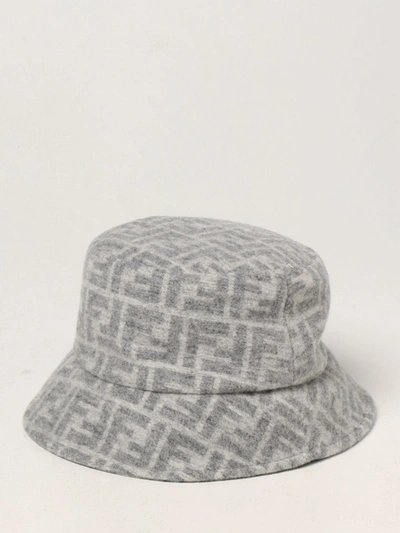 Shop Fendi Fisherman Hat With All Over Logo In Grey