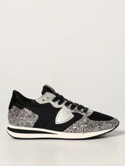 Shop Philippe Model Trpx  Sneakers In Nylon And Glitter In Black