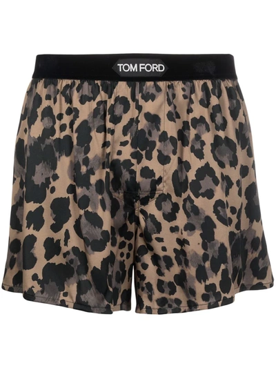 Shop Tom Ford Leopard-print Boxer Shorts In Neutrals