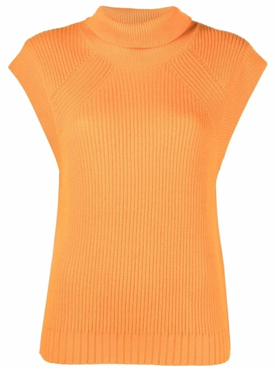 Shop Patrizia Pepe Roll-neck Sleeveless Jumper In Orange