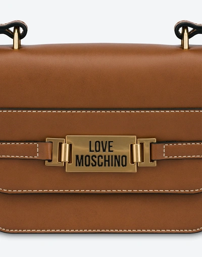 Shop Love Moschino Plaque Shoulder Bag In Black