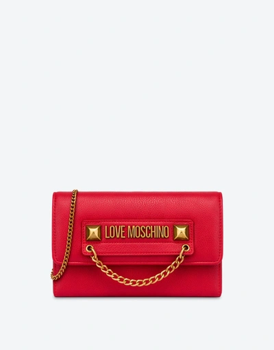 Shop Love Moschino Clutch With Logo And Chain In Black