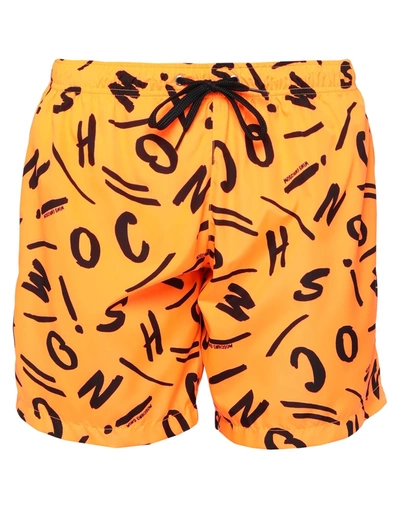 Shop Moschino Man Swim Trunks Orange Size S Polyester