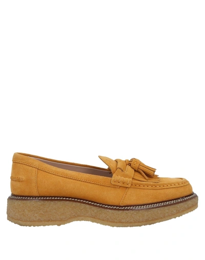 Shop Tod's Woman Loafers Ocher Size 7.5 Soft Leather In Yellow