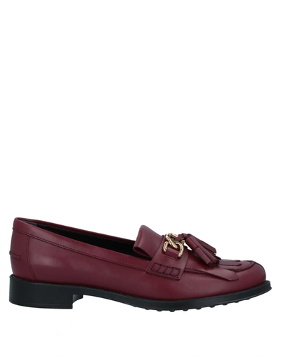 Shop Tod's Woman Loafers Burgundy Size 5.5 Calfskin In Red