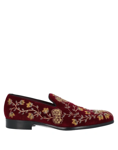 Shop Dolce & Gabbana Man Loafers Burgundy Size 8 Cotton In Red