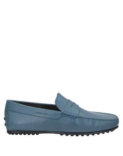 Shop Tod's Man Loafers Slate Blue Size 8 Soft Leather
