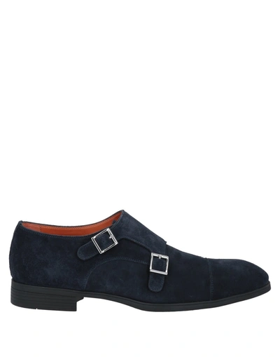 Santoni Double-strap Suede Monk Shoes In Slate Blue