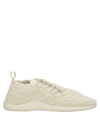 Shop Bottega Veneta Man Sneakers Ivory Size 5 Soft Leather, Textile Fibers In White