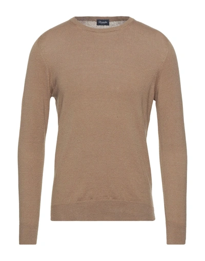 Shop Drumohr Man Sweater Camel Size 38 Linen, Polyester In Beige