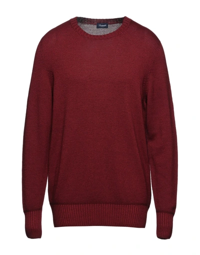 Shop Drumohr Man Sweater Brick Red Size 44 Merino Wool
