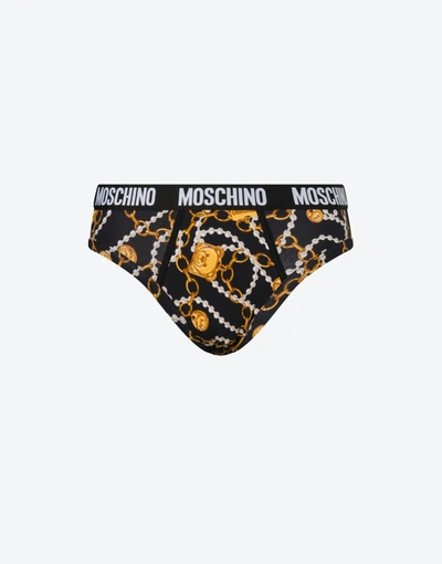 Shop Moschino All-over Teddy Chain Briefs In Black