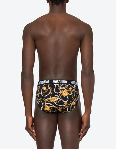 Shop Moschino All-over Teddy Chain Briefs In Black