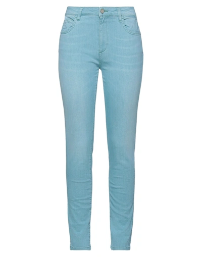 Shop Manila Grace Woman Jeans Turquoise Size 29 Cotton, Elastane In Blue
