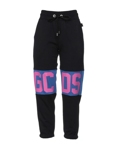 Gcds Black Jersey Pants With Logo Print In Black