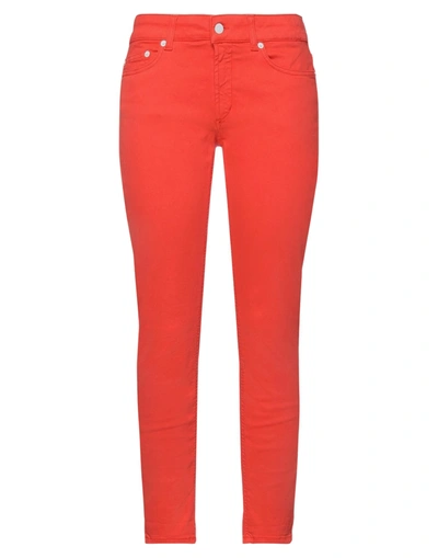Shop Dondup Woman Denim Pants Orange Size 25 Cotton, Elastomultiester, Elastane