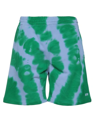 Shop Msgm Man Shorts & Bermuda Shorts Emerald Green Size L Cotton
