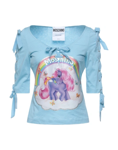 Shop Moschino Woman T-shirt Sky Blue Size 6 Cotton, Silk