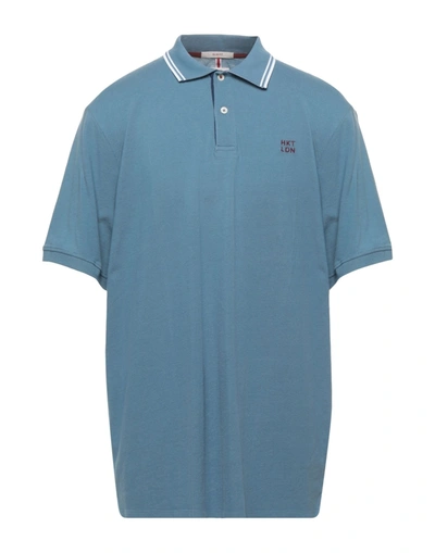 Shop Hackett Man Polo Shirt Slate Blue Size Xs Cotton