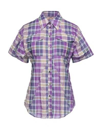 Shop Ndegree21 Woman Shirt Purple Size 4 Cotton, Elastane