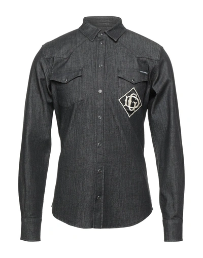 Shop Dolce & Gabbana Man Denim Shirt Black Size 15 ¾ Cotton, Elastane, Silk, Viscose, Polyester