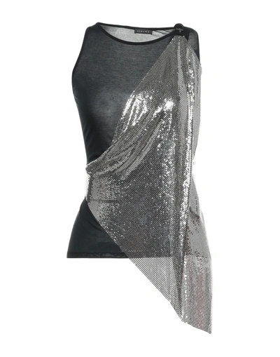 Shop Versace Woman Tank Top Black Size 10 Modal, Silk, Metal