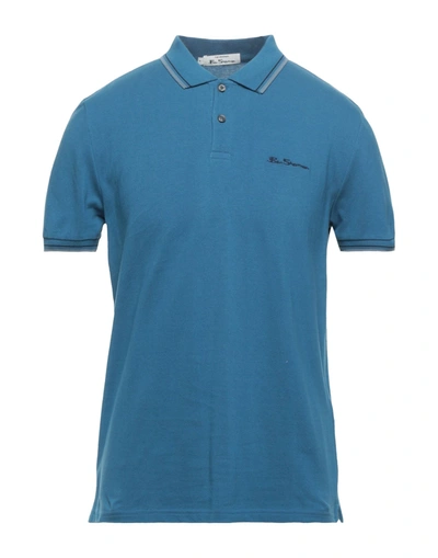 Shop Ben Sherman Man Polo Shirt Azure Size S Organic Cotton In Blue