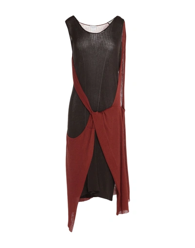 Shop Bottega Veneta Woman Midi Dress Rust Size 10 Cotton, Silk In Red