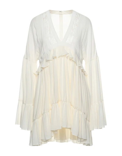 Shop Saint Laurent Woman Mini Dress Ivory Size 10 Silk, Polyester In White