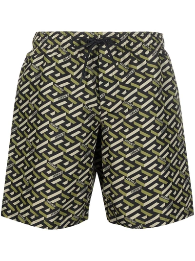 Shop Versace Greca Logo-print Swim Shorts In Schwarz