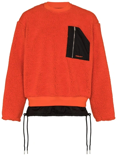 Shop Ambush Zip-pocket Fleece Sweatshirt In Orange