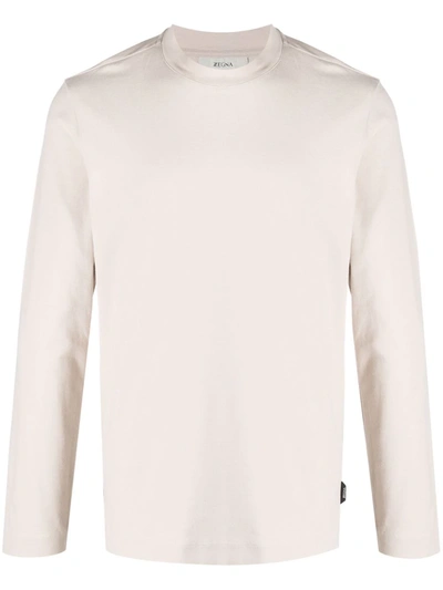 Shop Ermenegildo Zegna Crew-neck Long-sleeved Sweatshirt In Neutrals