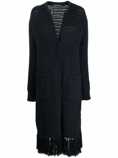 Shop Antonino Valenti Chunky-knit Frayed-edge Cardi-coat In Blau