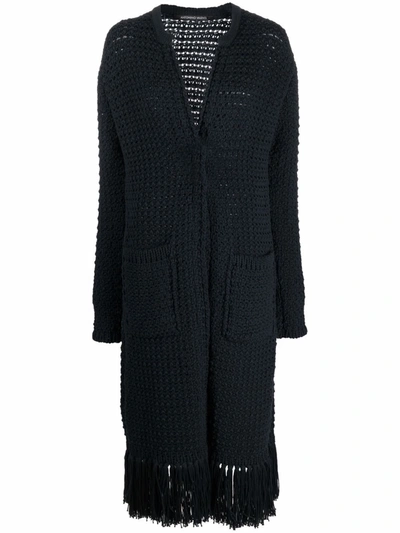 Antonino Valenti Chunky-knit Frayed-edge Cardi-coat In Blau